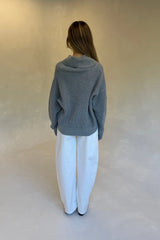 Olsen Drape Neck Knit Sweater Grey