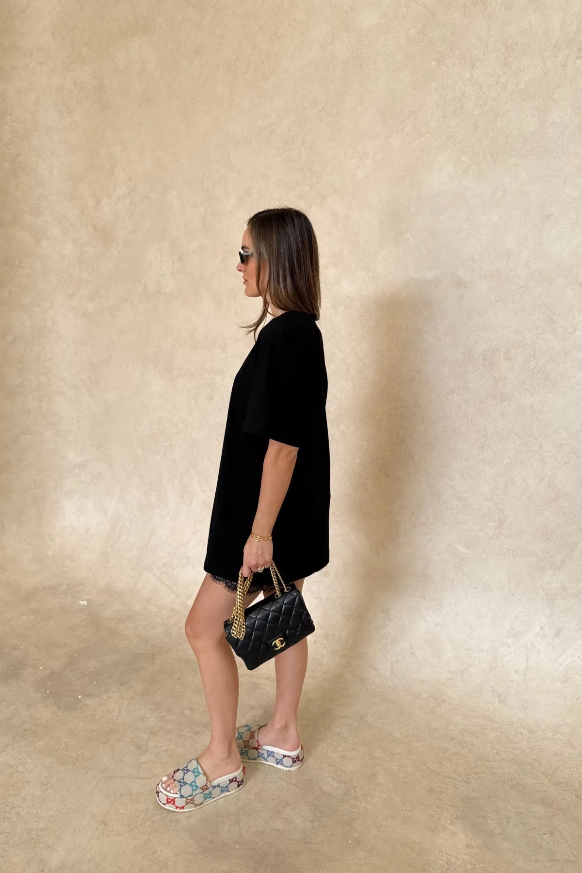 Lia Tee Black by Sneaky Link – Oversized 100% cotton boxy tee with short sleeves, perfect for layering or casual styling with denim.