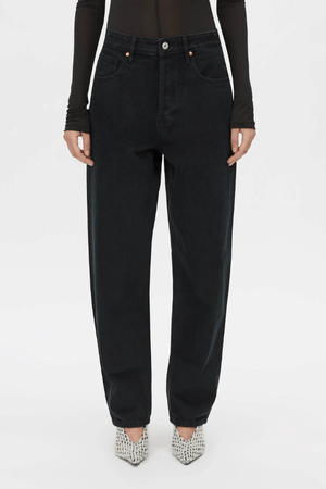 Rhodes 2.0 Denim Jean Inky Black by Camilla and Marc, low-rise tapered fit with logo rivets and patch pockets, perfect for effortless off-duty dressing.