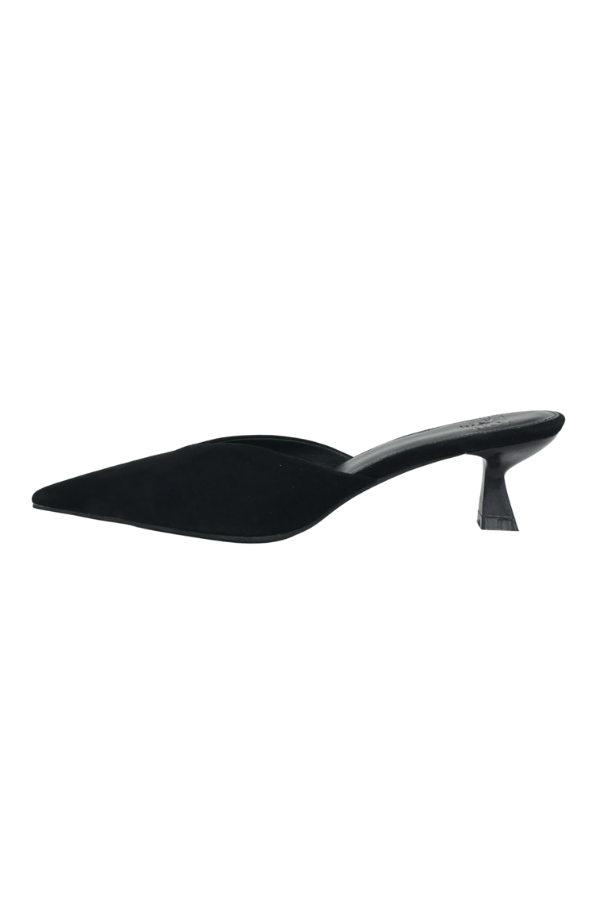 Monroe Suede Heel Black by Sneaky Link — Features a 4cm heel, suede outer, glossy heel, and manmade sole. Fits true to size.
