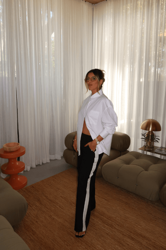 Denver Pant Black by Sneaky Link, relaxed fit with sporty contrast stripe and elasticated waist, perfect for casual comfort and effortless style.