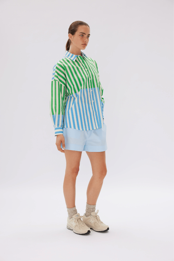 LMND | Chiara Shirt Combination Stripe Verde/Azure | Girls With Gems