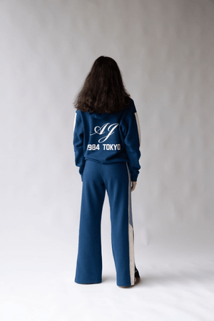 1993 Hoodie Estate Blue by Araminta James, soft cotton brushed fleece with contrast trim and velvet graphic, relaxed fit perfect for casual cool days.