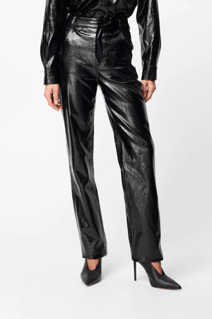 Salt Water Pant Croc by Mossman, high-rise faux croc leather trousers with a straight leg, jean-style pockets, and belt loops. Fierce yet practical for everyday wear.