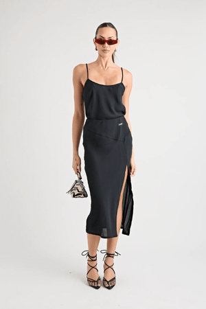 Gianni Scoop Cami Black by Pfeiffer, lightweight scoop-neck cami with adjustable straps and bias cut, perfect for trendy viral warm-weather and chic coordinated looks.