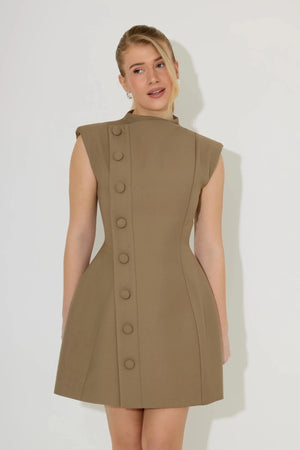 Sleeveless Button Detail Mini Dress by Odd Muse, tailored fit with signature cinch and button detail. Perfect for year-round occasions.