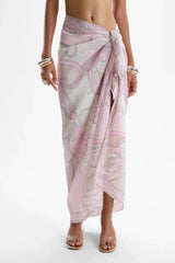 Long Scarf Deco Pink by Cin Cin, printed satin scarf with butterfly motifs, perfect as a sarong or resort accessory