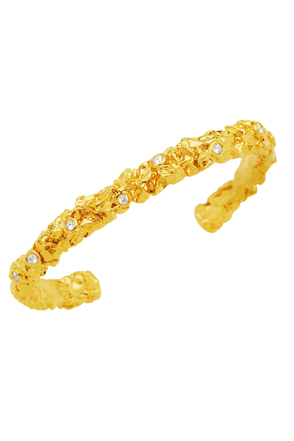 Rattan Bracelet by Amber Sceats, 24K gold-plated with sparkling cubic zirconia, handcrafted in Italy for a trendy, elegant accessory.