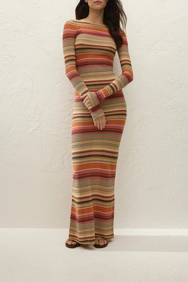 Notturna Maxi Dress Murano Stripe by Faithfull the Brand – a fitted striped maxi with long sleeves. Perfect for effortless styling.