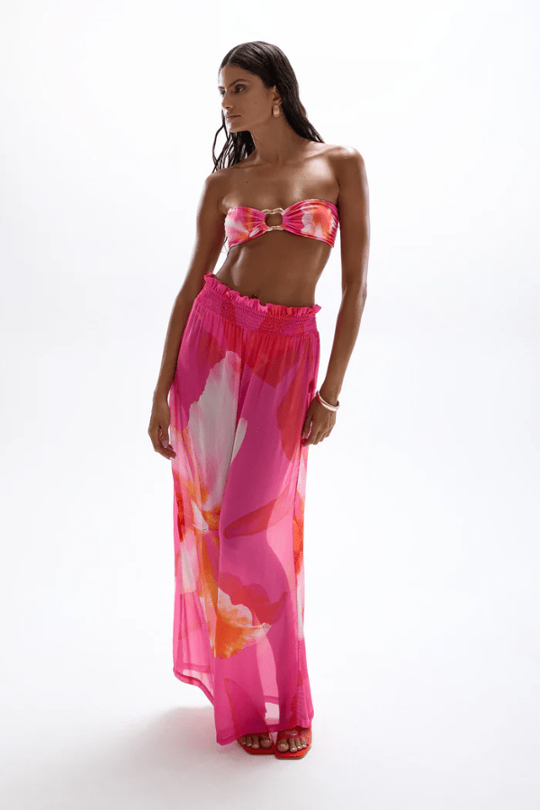 Mission Pants Wildflower by Cin Cin, trendy wide-leg pants with a vibrant wildflower print, perfect for stylish, relaxed resortwear days.