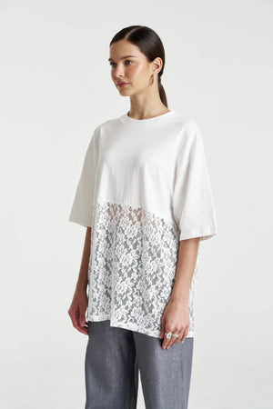 Lace Panel Tee Lily White by Summi Summi, cotton tee with lace detail, perfect for casual daytime styling