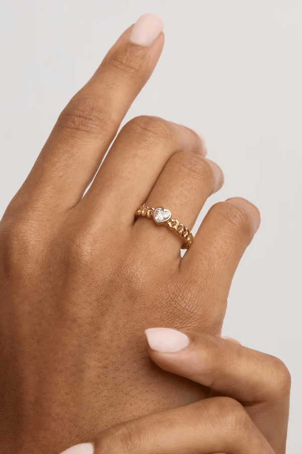 By charlotte | 18k Gold Vermeil Radiant Heart Engravable Ring | Girls with Gems