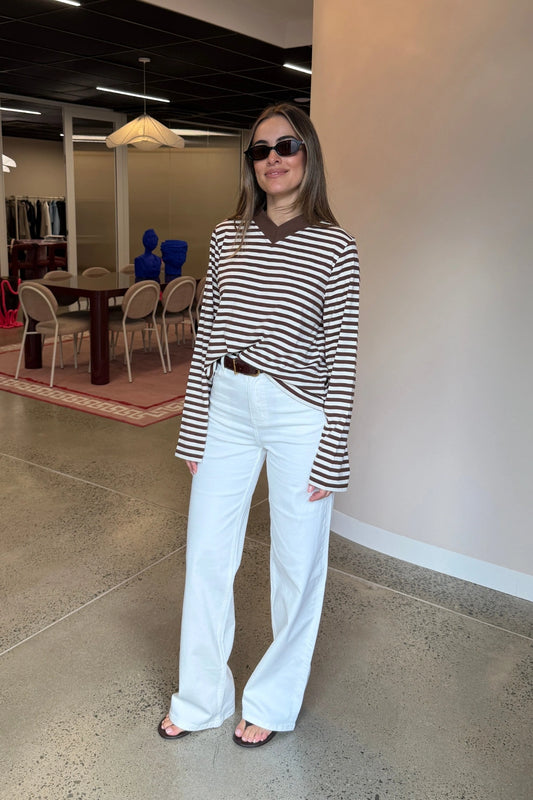 Millie Relaxed Long Sleeve Tee Chocolate Stripe