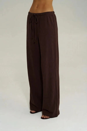 Lounge Pant in Chocolate by Summi Summi, a relaxed cotton slub knit pant with a flared leg and soft, comfortable drape.