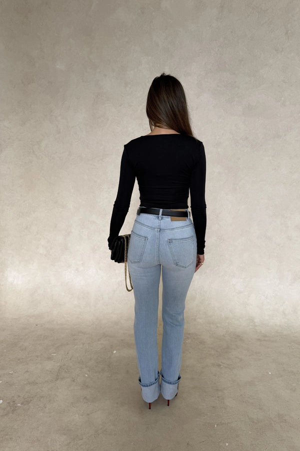 Haley Long Sleeve Top Black by Sneaky Link. Soft modal blend with long sleeves, low neckline, and structured front. Perfect for night outs.