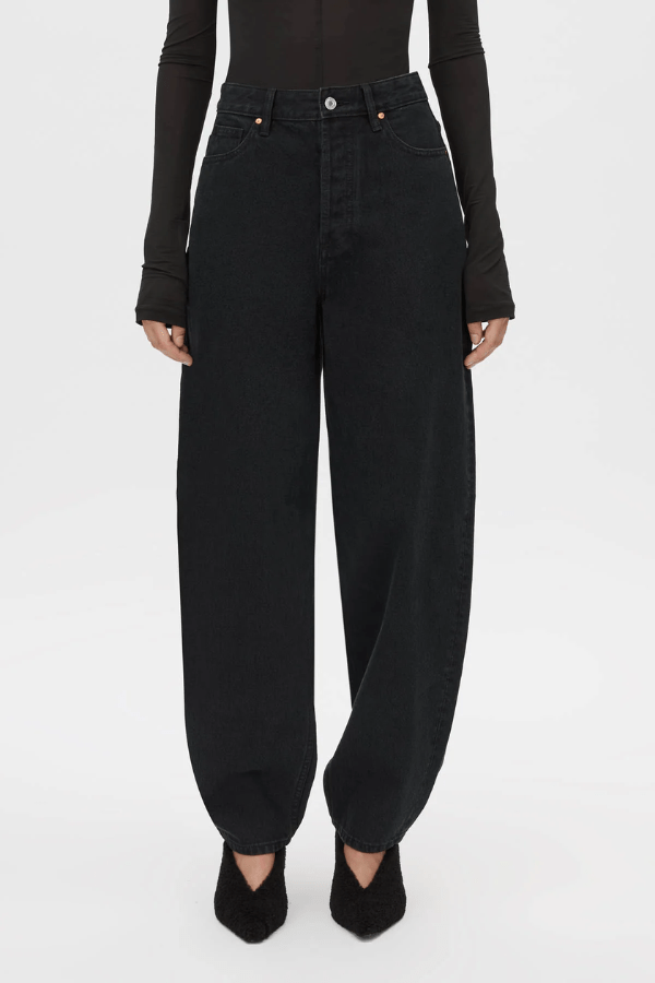 Lennox Denim Jean Inky Black by Camilla and Marc,high-waisted with a modern barrel leg and refined rivet detailing, perfect for effortless off-duty or smart-casual style.