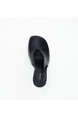 Claire Black Oily Crinkle Leather by Alias Mae, slingback leather heel with teardrop heel, perfect for work or evening styling