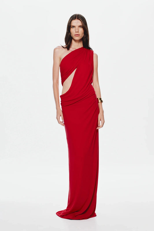 The 'Solstice' Cupro Dress Cherry