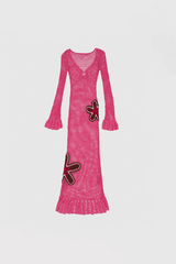 Elke Crochet Maxi Dress Candy by The Wolf Gang, handwoven with floral crochet in a relaxed silhouette. Perfect layered over swimwear this summer.