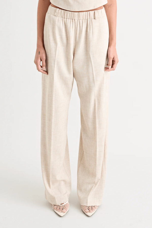 Pino Wide Leg Pant Natural by Pfeiffer, a comfy and stylish wide-leg pant with elastic waistband, perfect for casual or dressy occasions.