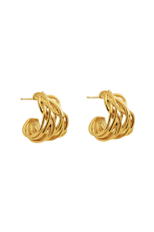 Mirlande Earrings Gold by Amber Sceats, classic woven hoop design with intricate texture, handcrafted in Italy for a timeless, trendy finish.