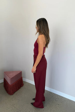 Alexa Tailored Suit Pant Burgundy by Sneaky Link, wide leg tailored pants for polished office or evening looks