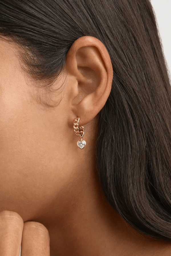 By charlotte | 18k Gold Vermeil Radiant Heart Curb Hoops | Girls with Gems