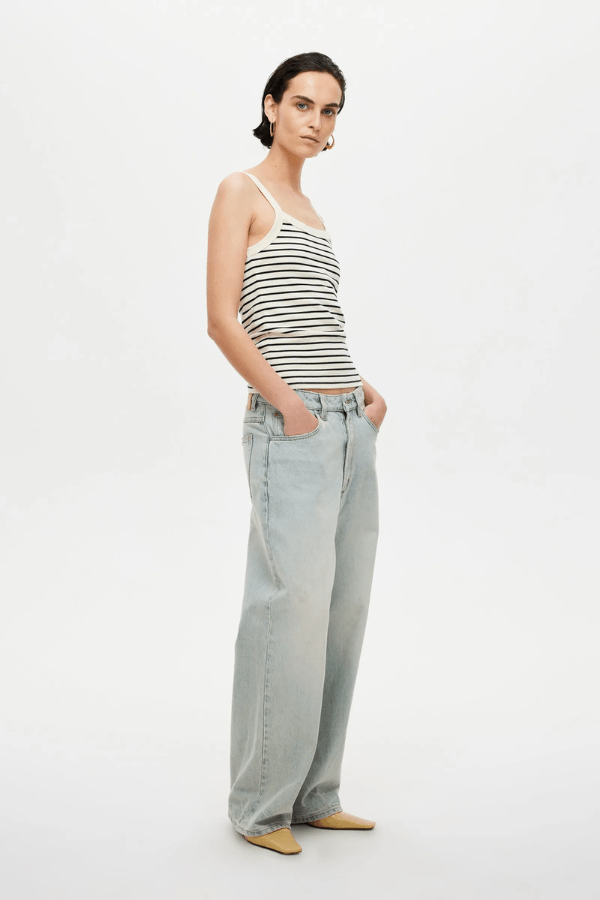 Yoko Relaxed Before Sunset by Neuw Denim, a trendy low-waisted jean with an exaggerated rise, designed to be worn slung low or belted for a tailored look, perfect for casual, contemporary style.