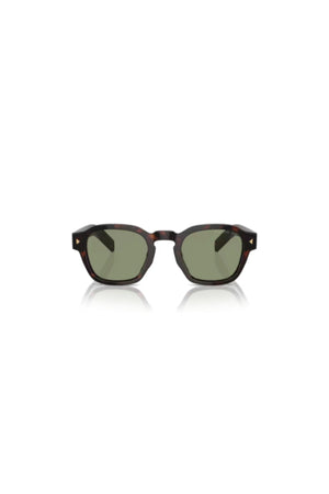 Radica Tortoise Sunglasses by Prada, Italian acetate pantos frames with polarised green lenses and metal-plaque temples.
