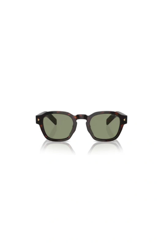 Radica Tortoise Sunglasses by Prada, Italian acetate pantos frames with polarised green lenses and metal-plaque temples.
