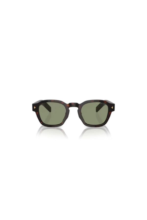 Radica Tortoise Sunglasses by Prada, Italian acetate pantos frames with polarised green lenses and metal-plaque temples.
