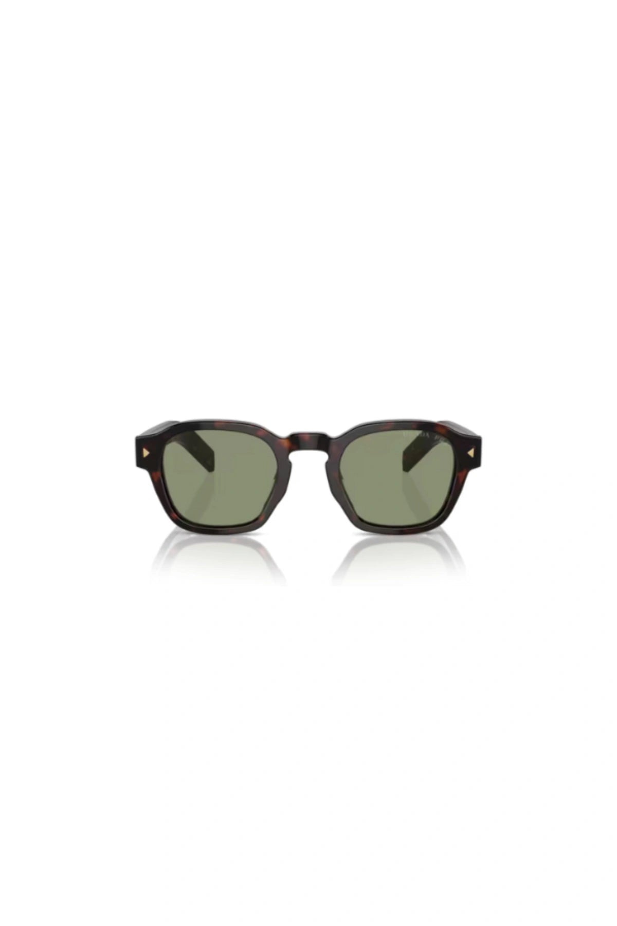 Radica Tortoise Sunglasses by Prada, Italian acetate pantos frames with polarised green lenses and metal-plaque temples.
