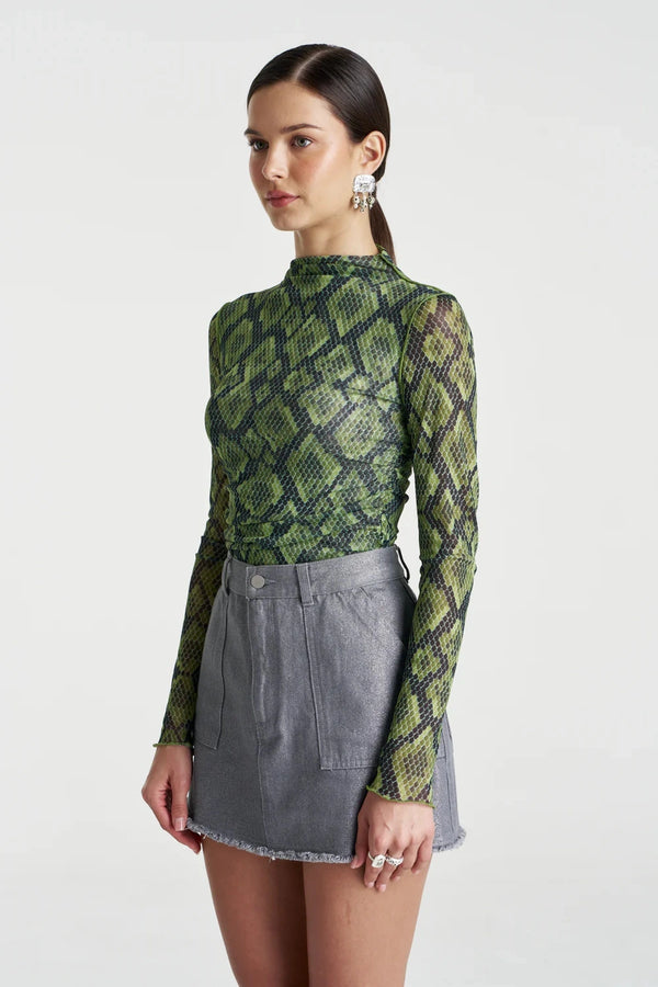 Mesh LS Rouched Skivvy Viper by Summi Summi, sheer ruched long sleeve top, perfect for layering or night styling