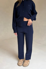 Amedeo Knit Pant Dark Navy by Camilla and Marc – straight leg knit pants with pintuck detail and split hems.