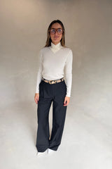 Eloise High V Neck Knit Top Ivory by Sneaky Link, slimming long sleeve knit perfect for work or dinner styling