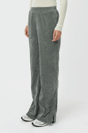 Aneta Velour Track Pant Agave by Camilla and Marc, luxe pintuck velour with side splits, perfect for stylish lounging or weekend errands.