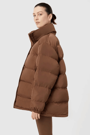 Alcove Puffer Jacket Chestnut by Camilla and Marc, oversized long-line puffer with recycled padding and high collar for warm, polished winter style.