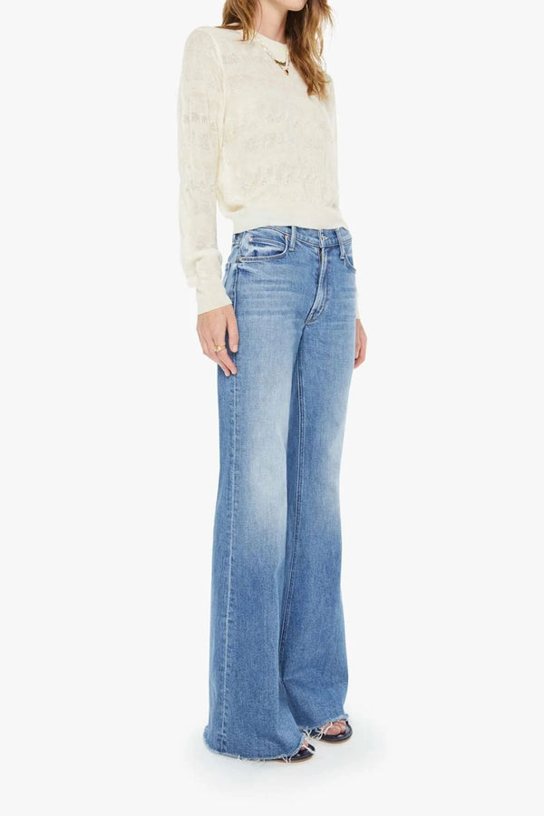 The Doozy Fray Heads or Tails by Mother, high rise flare jeans with frayed hem, perfect for vintage inspired everyday styling