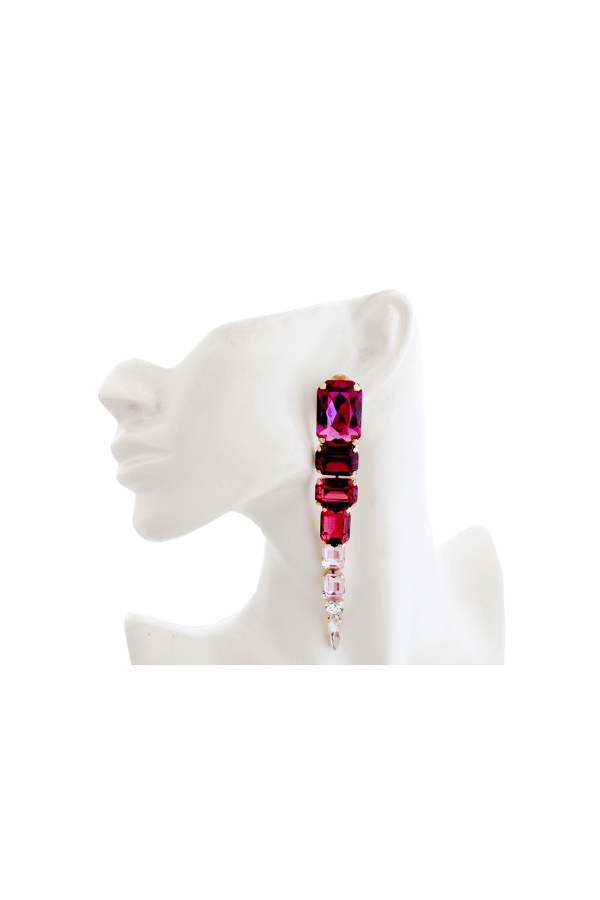 House of Emmanuele | Anastasia Gold Fuchsia Ombre Crystal Drop Earring | Girls With Gems