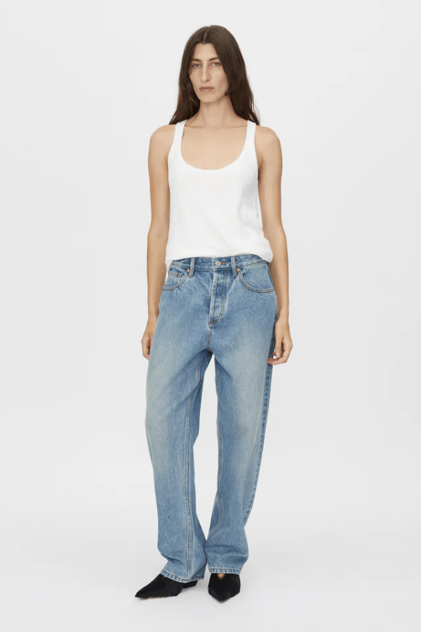 Rhodes 2.0 Jean Light Vintage Blue by Camilla and Mar, relaxed low-rise denim with branded details, perfect for viral off-duty looks or casual layering.