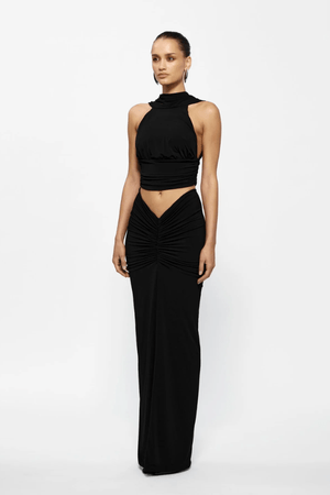 Cassidy Top Black by Effie Kats – A trendy, figure-flattering stretch jersey top with subtle ruching, perfect for day-to-night looks and versatile styling.