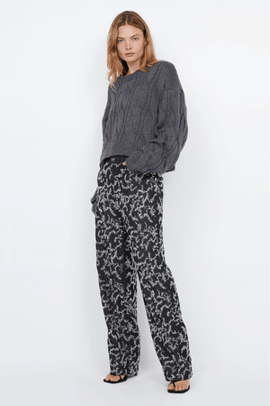 Kinsley Sequin Pant Charcoal Silver by Bec + Bridge, dazzling sequin denim with mid-waist fit, straight leg, and rolled hem, perfect for viral party looks.