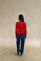 Milla Wool Turtle Neck Long Sleeve Top Red by Sneaky Link, fitted wool blend top, perfect for layering in winter styling