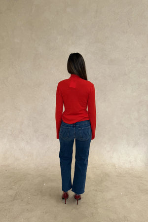Milla Wool Turtle Neck Long Sleeve Top Red by Sneaky Link, fitted wool blend top, perfect for layering in winter styling