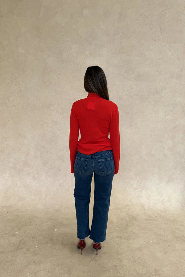 Milla Wool Turtle Neck Long Sleeve Top Red by Sneaky Link, fitted wool blend top, perfect for layering in winter styling