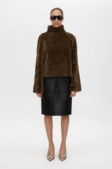 Nala Furry Pullover Top Truffle by Camilla and Marc, luxe faux fur pullover with relaxed silhouette and high neck