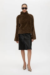 Nala Furry Pullover Top Truffle by Camilla and Marc, luxe faux fur pullover with relaxed silhouette and high neck