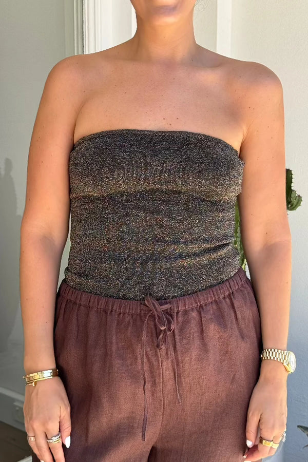Lulu Tube Top Bronze Lurex by Sneaky Link – Trendy sparkly lurex strapless top with a soft finish and secure fit, perfect for chic nights out or stylish daytime looks.