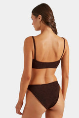 Cassie Beaded Bikini Metallic Chocolate by Hunza G, crinkle bikini with beaded straps, perfect for beach or pool styling