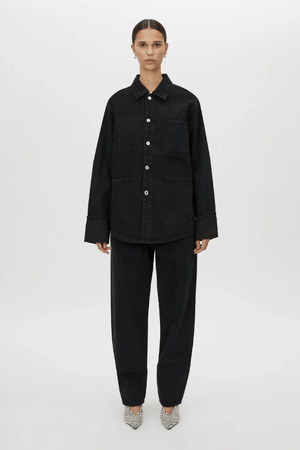 Rhodes 2.0 Denim Jean Inky Black by Camilla and Marc, low-rise tapered fit with logo rivets and patch pockets, perfect for effortless off-duty dressing.